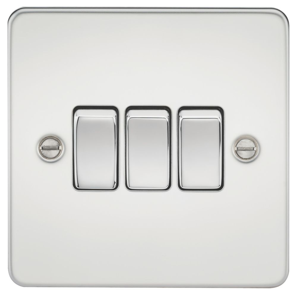 Image of Knightsbridge 10AX 3-Gang 2-Way Light Switch Polished Chrome 
