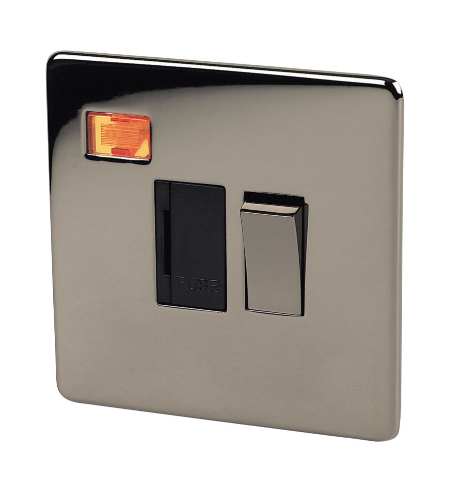 Image of Crabtree Platinum 13A Switched Fused Spur with Neon Black Nickel with Black Inserts 