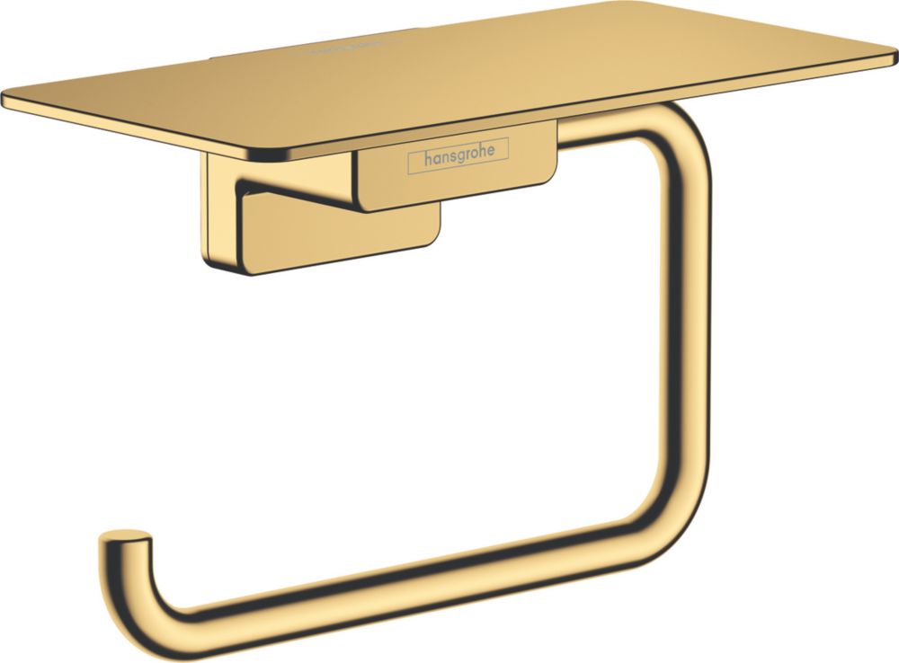 Image of Hansgrohe AddStoris Toilet Roll Holder with Shelf Polished Gold Optic 