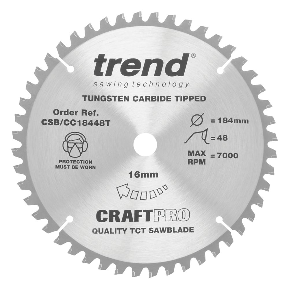 Image of Trend CraftPro CSB/CC18448T Wood Crosscut Circular Saw Blade 184mm x 16mm 48T 