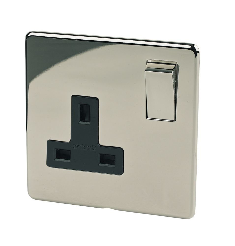 Image of Crabtree Platinum 13A 1-Gang DP Switched Plug Socket Black Nickel with Black Inserts 
