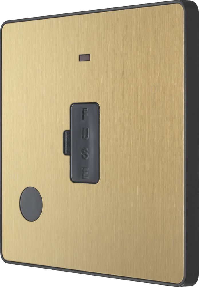 Image of British General Evolve 13A Unswitched Fused Spur with LED Satin Brass with Black Inserts 