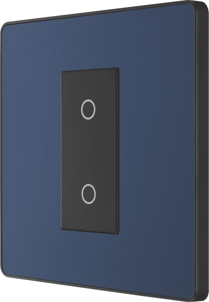 Image of British General Evolve 1-Gang 2-Way LED Single Secondary Trailing Edge Touch Dimmer Switch Blue with Black Inserts 