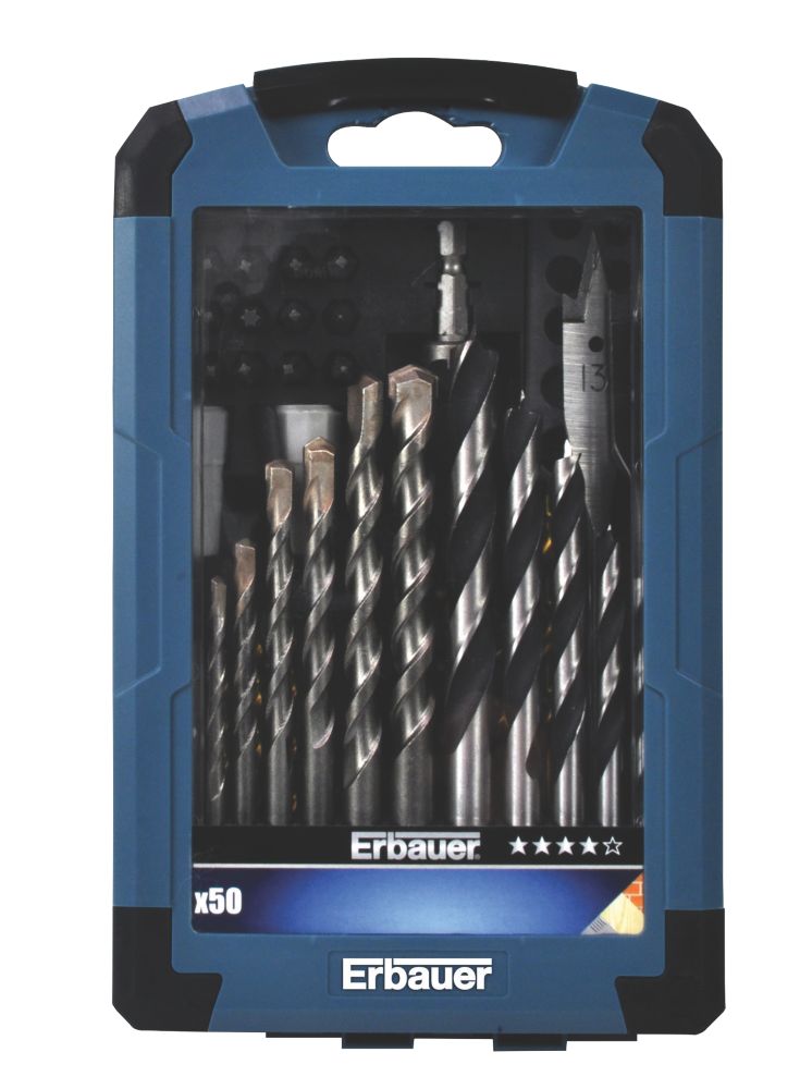 Image of Erbauer Straight Shank Mixed Drill Bit Set 50 Pieces 
