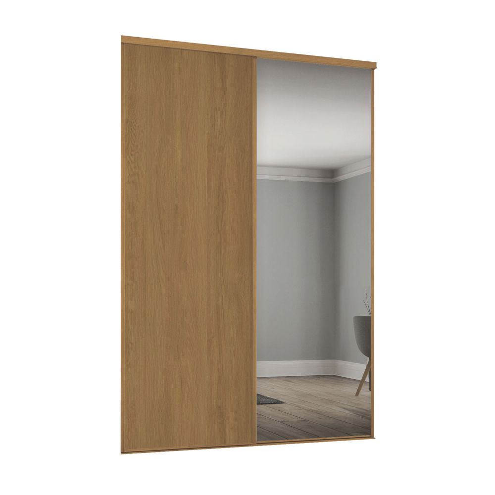 Image of Spacepro Classic 2-Door Sliding Wardrobe Door Kit Oak Frame Oak / Mirror Panel 1793mm x 2260mm 