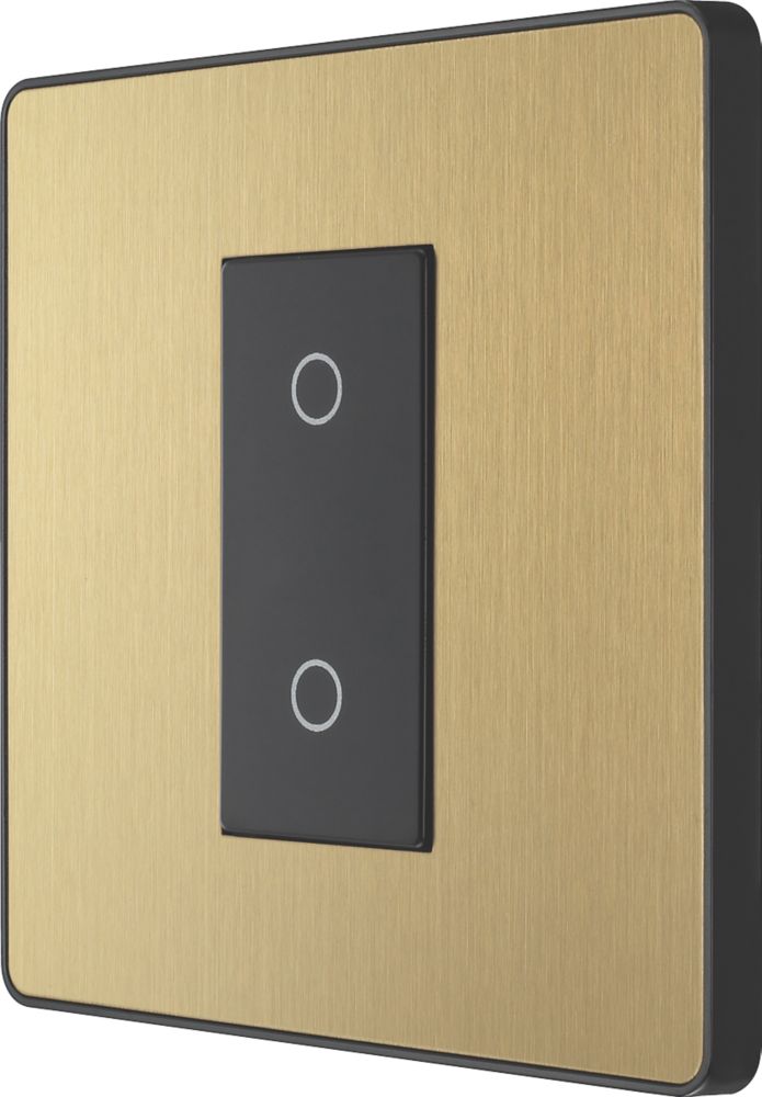 Image of British General Evolve 1-Gang 2-Way LED Single Secondary Trailing Edge Touch Dimmer Switch Satin Brass with Black Inserts 