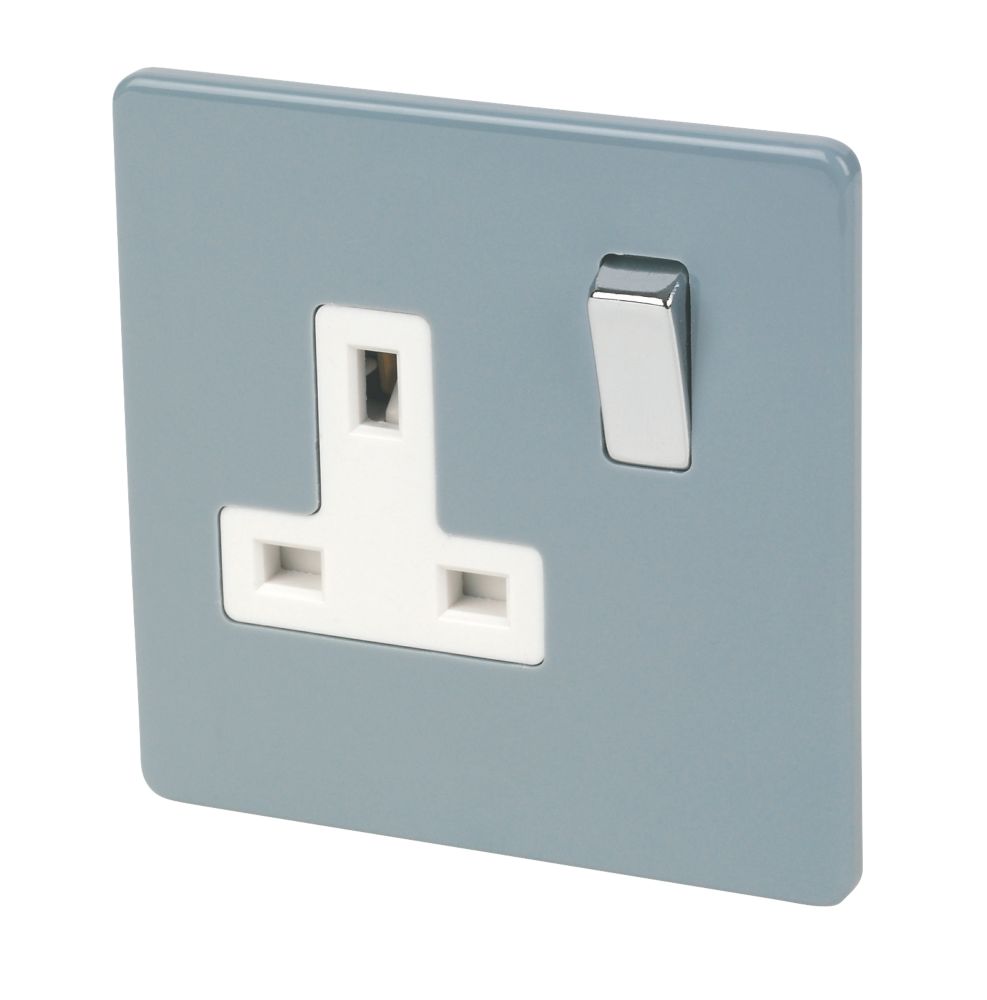 Image of Varilight 13AX 1-Gang DP Switched Plug Socket Sky Blue with White Inserts 