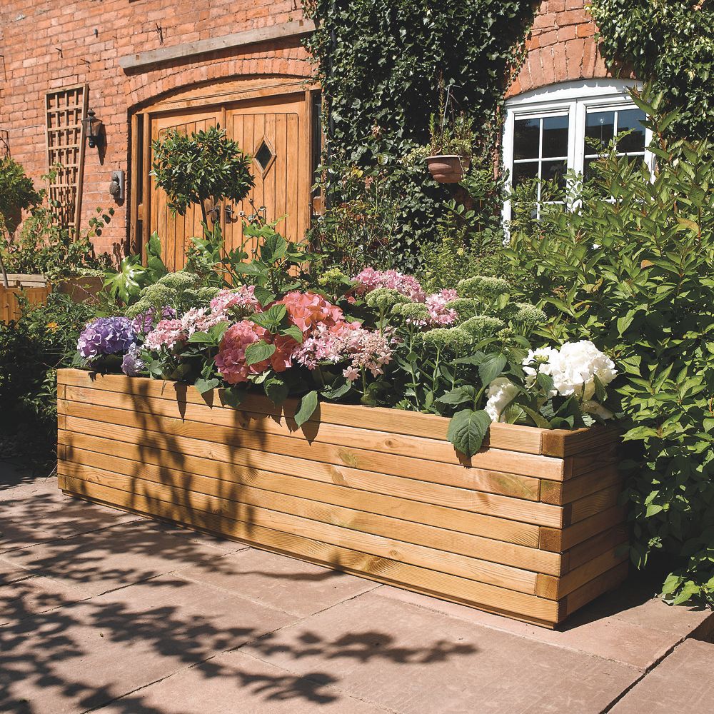 Image of Rowlinson Rectangular Patio Planter Natural Timber 1800mm x 400mm x 370mm 