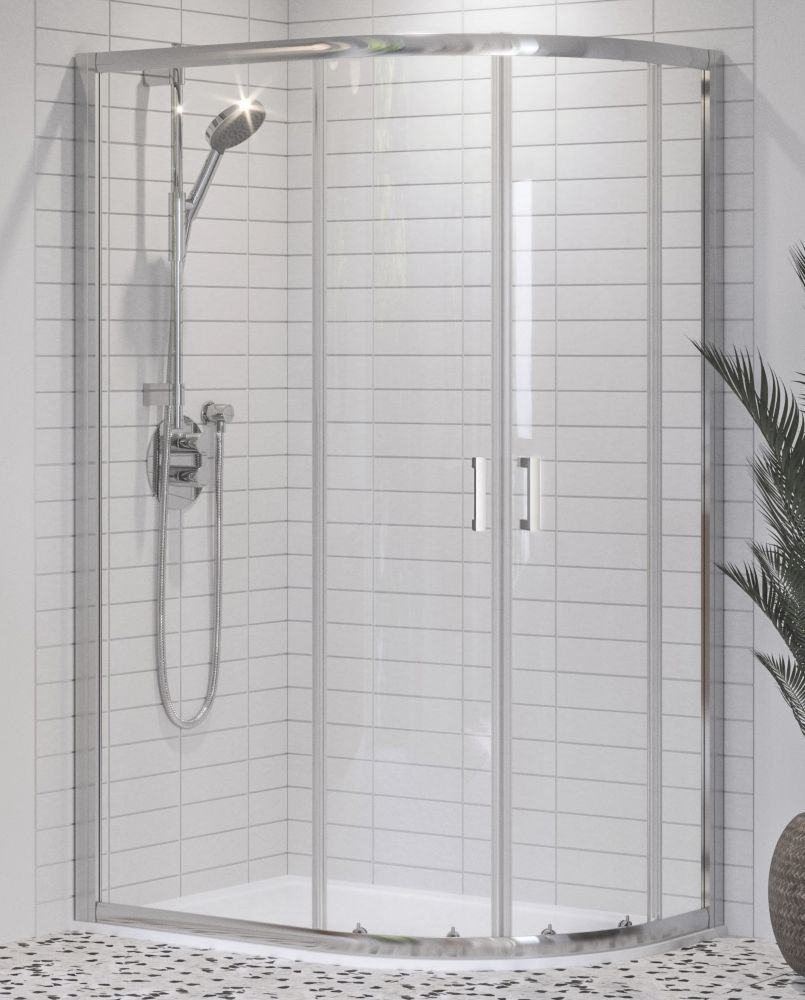 Image of Aqualux Edge 8 Framed Offset Quadrant Shower Enclosure & Tray Right-Hand Silver Effect 1200mm x 800mm x 2000mm 