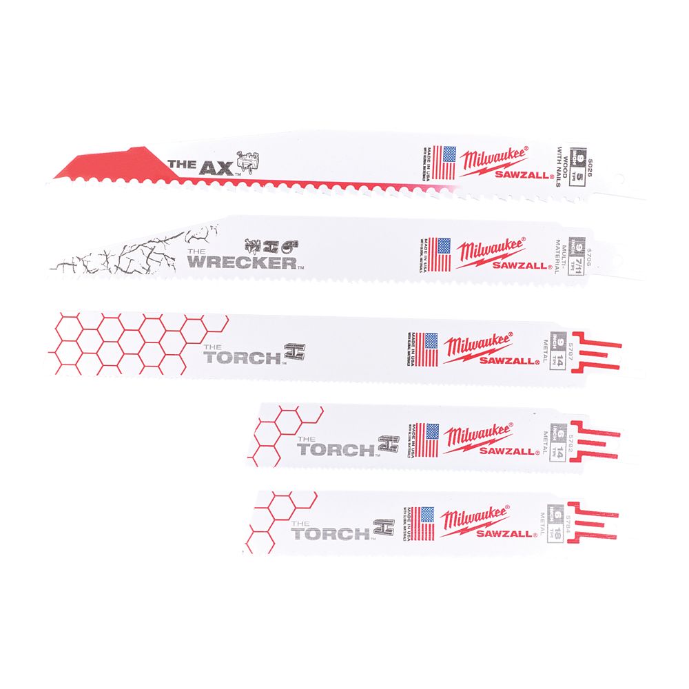 Image of Milwaukee Sawzall 49222205 Multi-Material Demolition Blade Set 5 Pieces 
