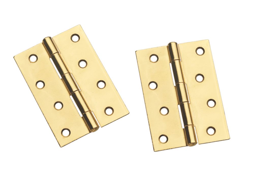 Image of Smith & Locke Polished Brass Fixed Pin Butt Hinges 100mm x 71mm 2 Pack 