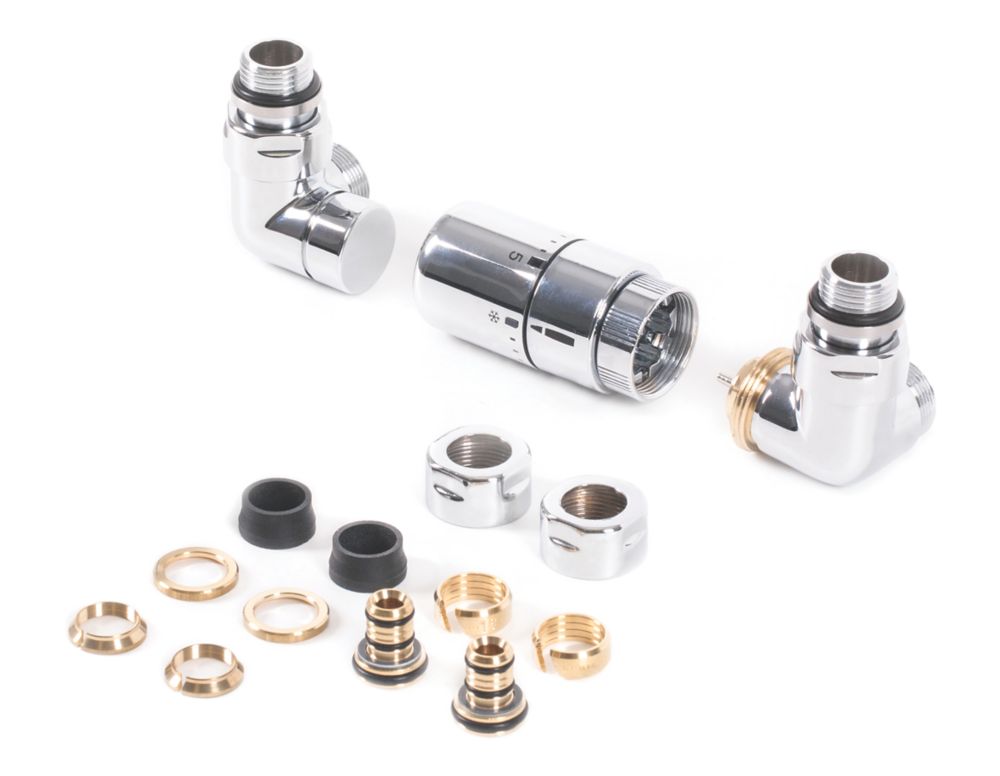Image of Terma 3-Axis Chrome Corner Thermostatic Radiator Valve & Lockshield R/S 1/2" x 15mm 