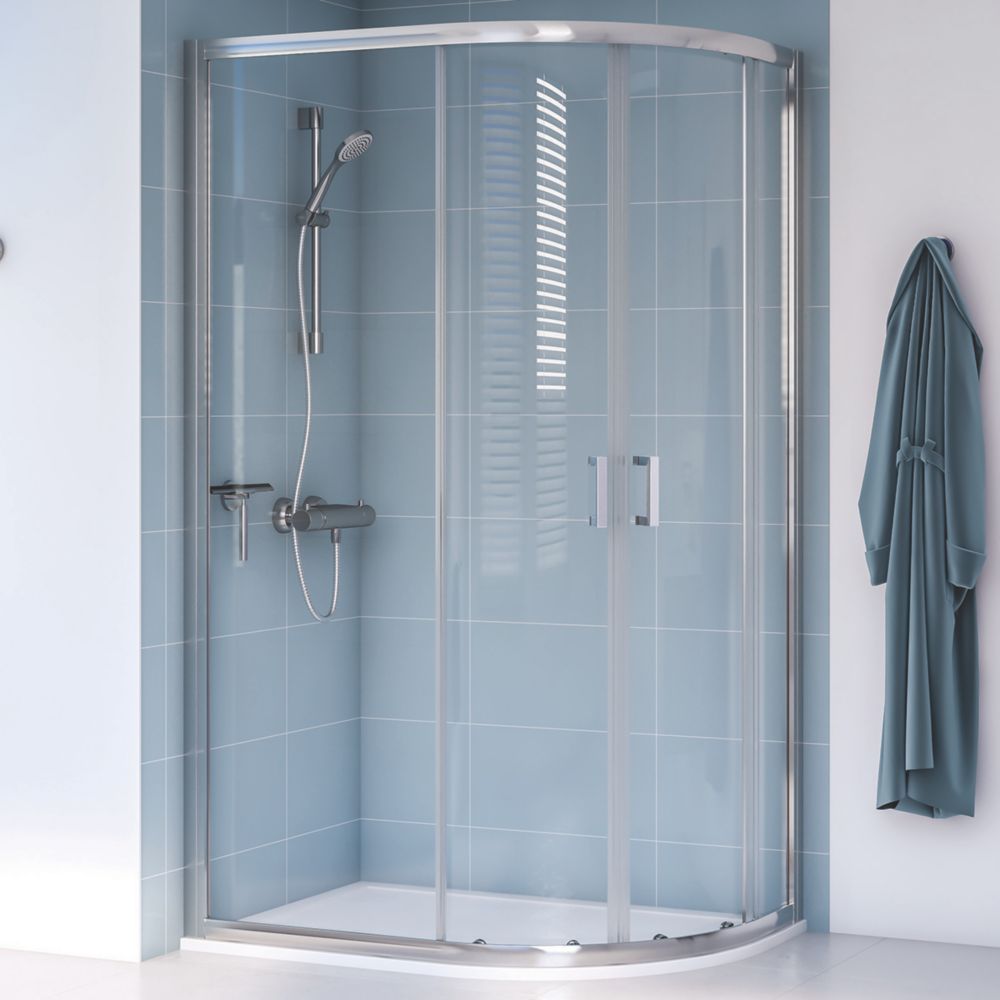 Image of Aqualux Edge 8 Semi-Frameless Offset Quadrant Shower Enclosure Reversible Left/Right Opening Polished Silver 1200mm x 800mm x 2000mm 