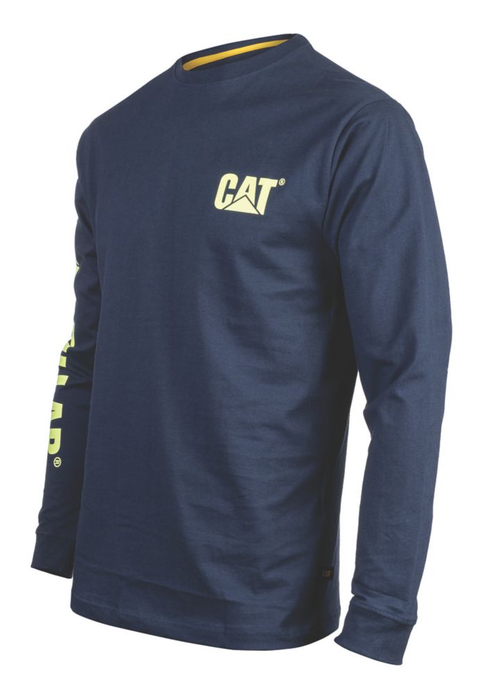 Image of CAT Trademark Banner Long Sleeve T-Shirt Blue/Yellow Medium 38-40" Chest 