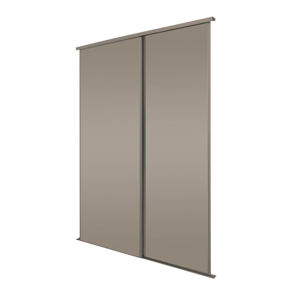 Image of Spacepro Classic 2-Door Sliding Wardrobe Door Kit Stone Grey Frame Stone Grey Panel 1793mm x 2260mm 