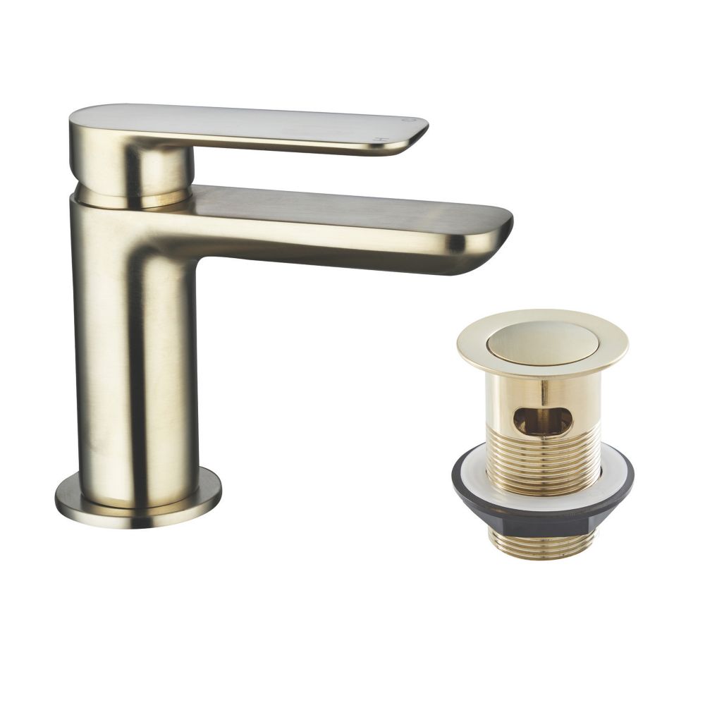 Image of Highlife Bathrooms Rona Mini Basin Mixer Brushed Brass 