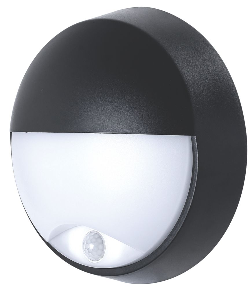 Image of Luceco Eco Outdoor Round LED Eyelid Bulkhead With PIR Sensor Black / White 10W 400lm 