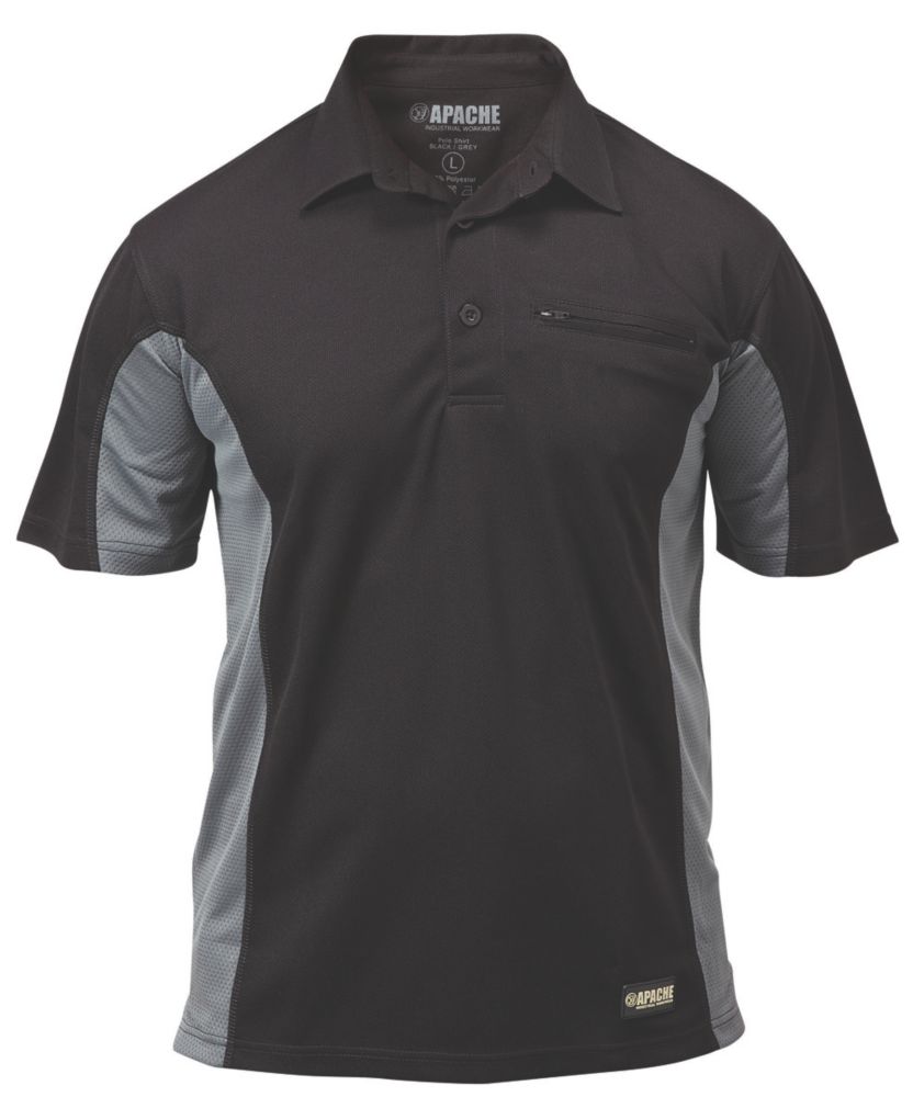 Image of Apache APDMP Polo Shirt Black / Grey Large 58" Chest 