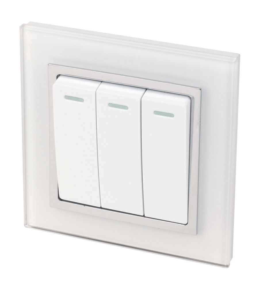 Image of Retrotouch Crystal 10A 3-Gang 2-Way Light Switch White Glass 