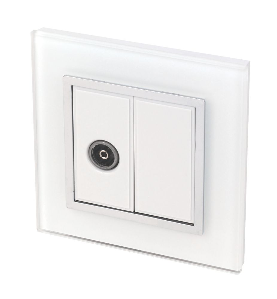 Image of Retrotouch Crystal 1-Gang Coaxial TV Socket White Glass with White Inserts 