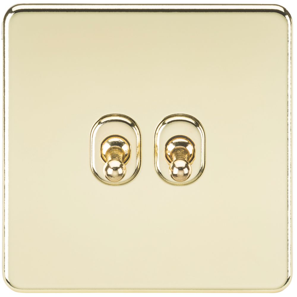 Image of Knightsbridge 10AX 2-Gang 2-Way Light Switch Polished Brass 