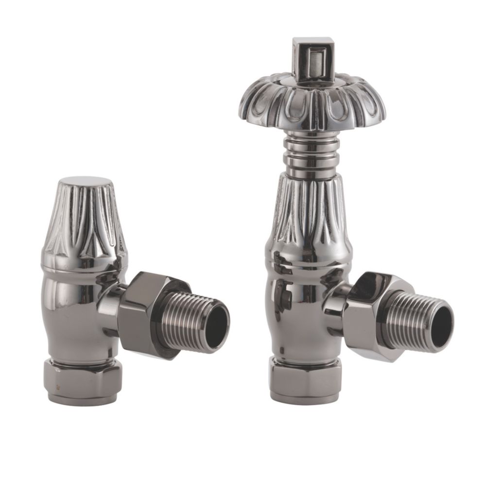 Image of Arroll UK-18 Black Nickel Angled Thermostatic Ornate Head TRV & Lockshield 15mm x 1/2" 