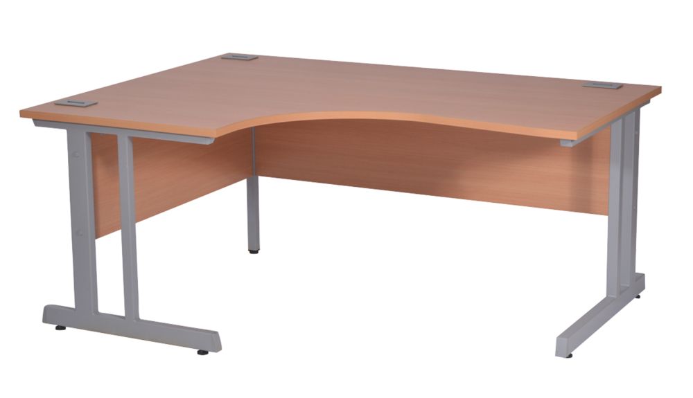 Image of Nautilus Designs Aspire Left-Hand Corner Ergonomic Desk Beech /Silver 1600mm x 730mm 