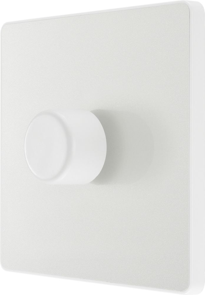 Image of British General Evolve 1-Gang 2-Way LED Trailing Edge Single Push Dimmer Switch with Rotary Control Pearlescent White with White Inserts 