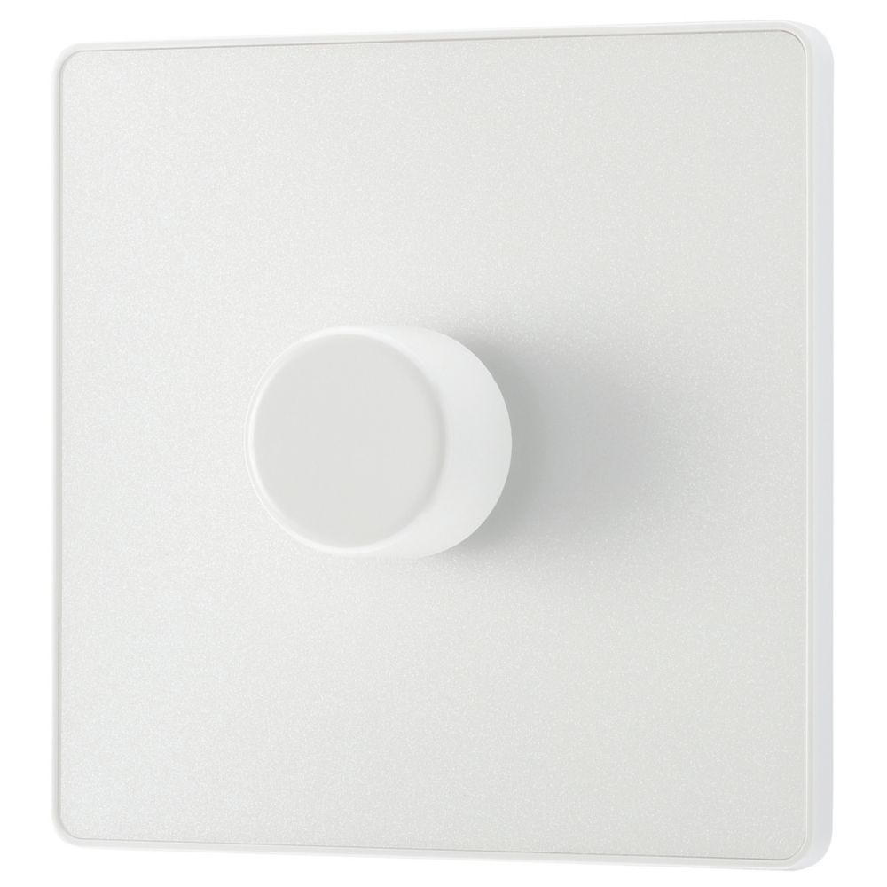 Image of British General Evolve 1-Gang 2-Way LED Trailing Edge Single Push Dimmer Switch with Rotary Control Pearlescent White with White Inserts 