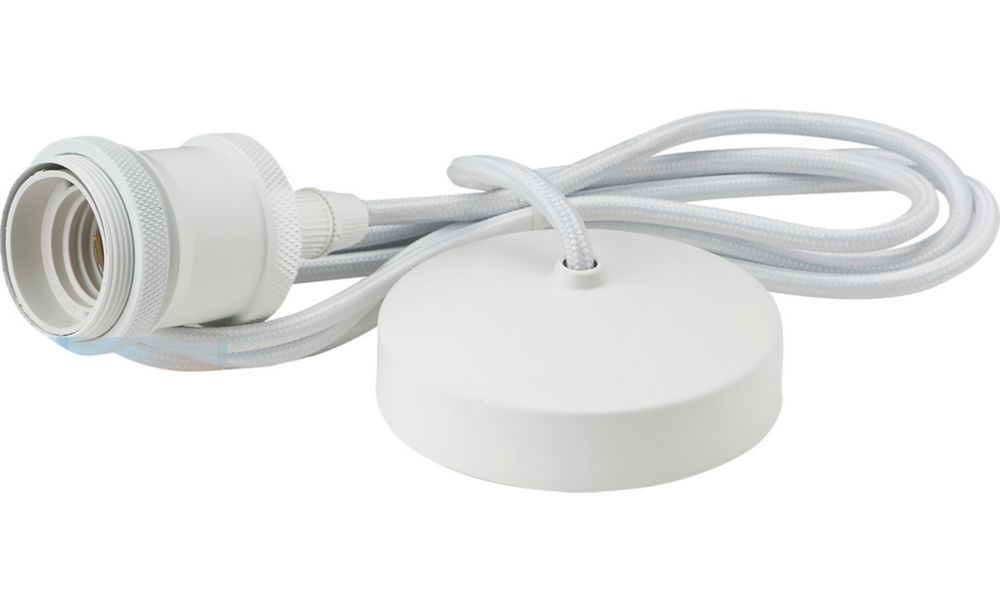 Image of Knightsbridge 1.8m Vintage Long Pendant Light Fitting ES Matt White 3 1/2" 