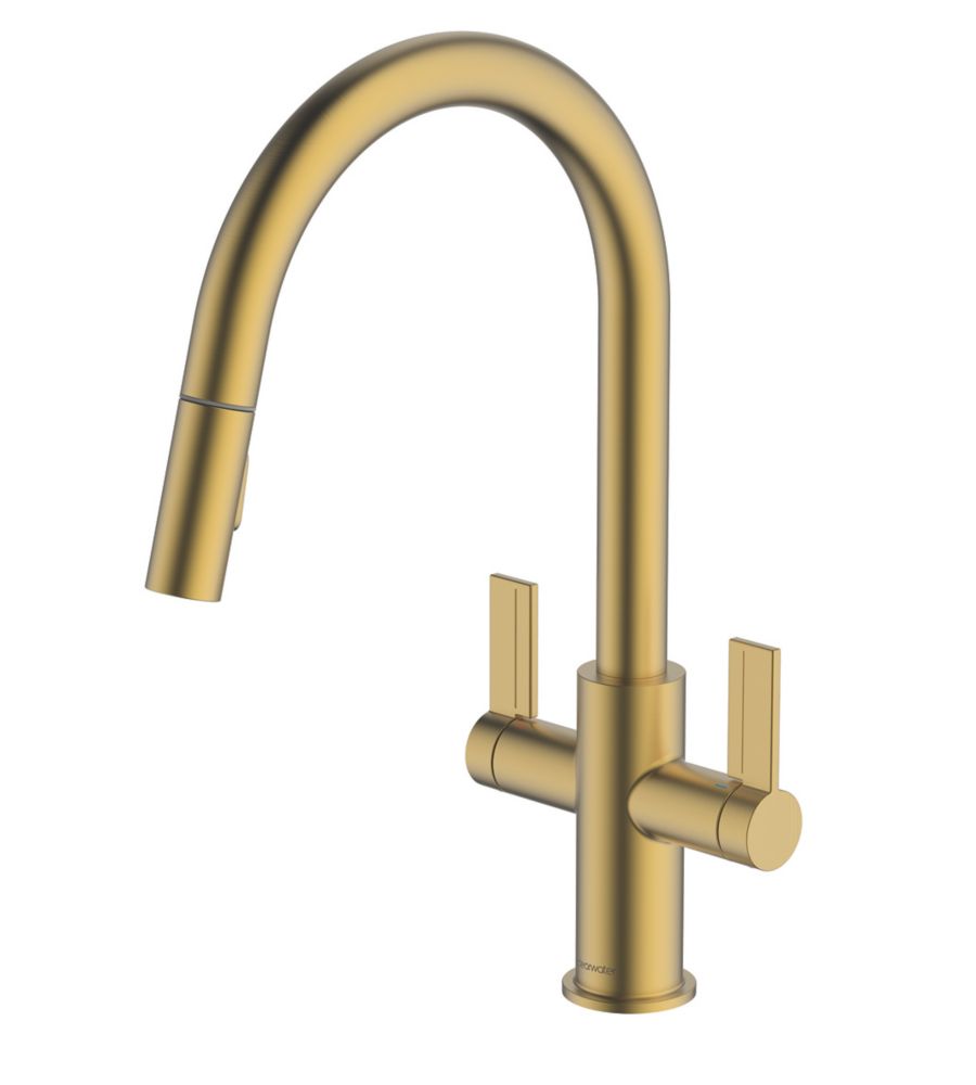 Image of Clearwater Kira KIR30BB Double Lever Tap with Twin Spray Pull-Out Brushed Brass PVD 