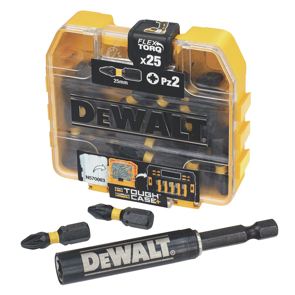Image of DeWalt Extreme 1/4" 25mm Hex Shank PZ2 Impact Screwdriver Bits 25 Pack 
