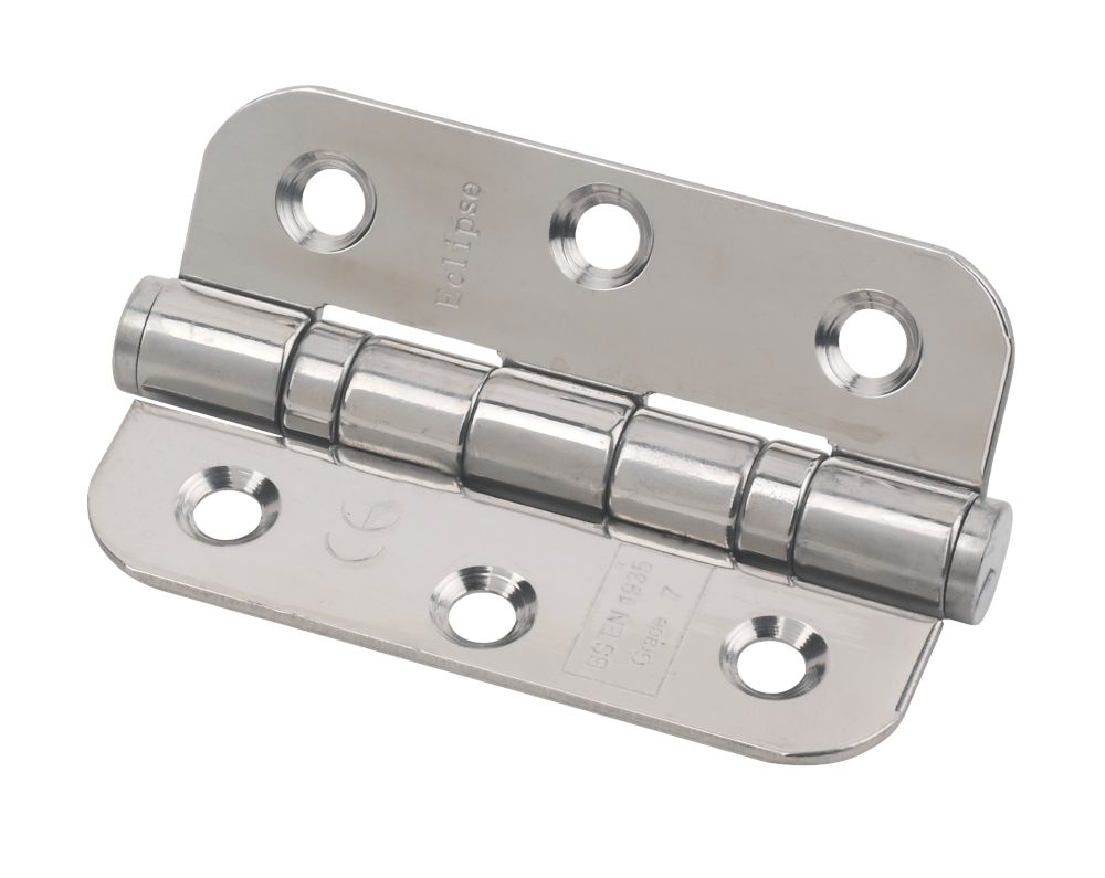 Image of Eclipse Polished Stainless Steel Grade 7 Fire Rated Radius Ball Bearing Hinges 76mm x 51mm 2 Pack 