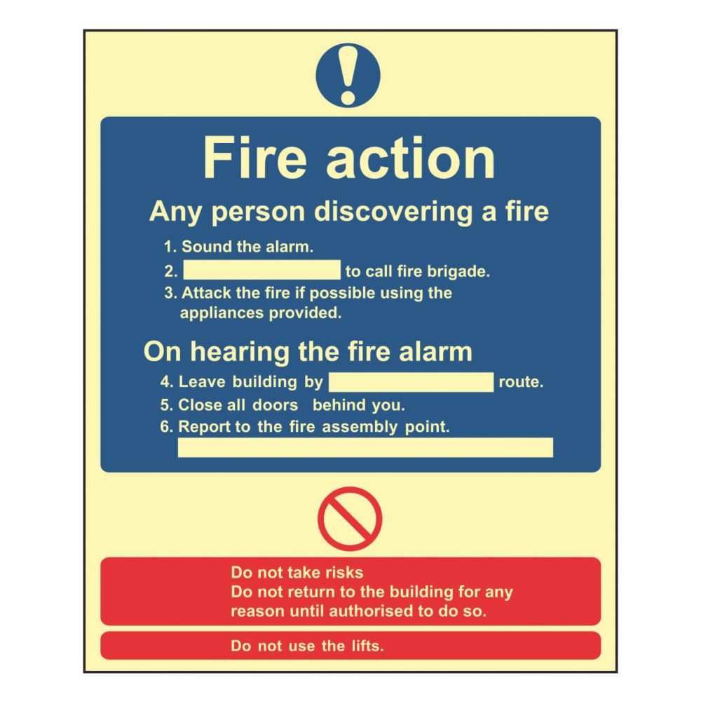 Image of Photoluminescent "Fire Action Procedure" Sign 250mm x 300mm 