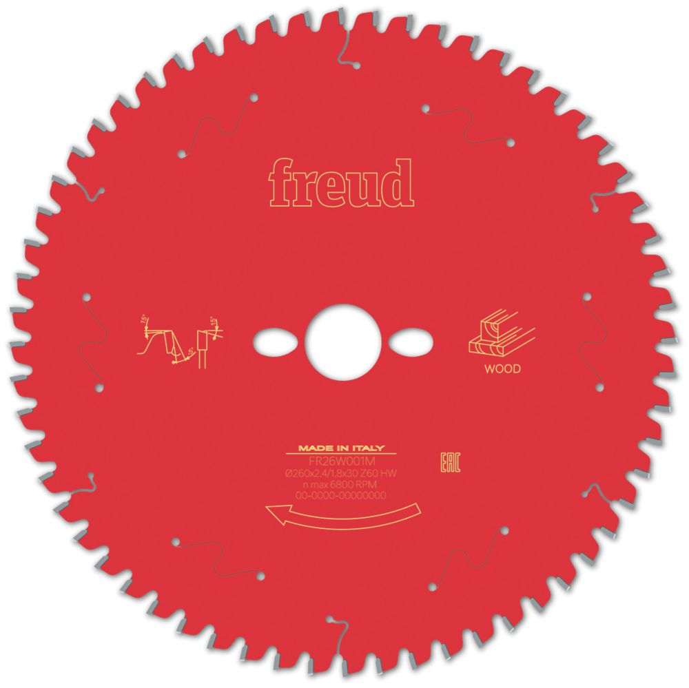 Image of Freud F03FS09760 Wood/Chipboard/MDF Circular Saw Blade 260mm x 30mm 60T 