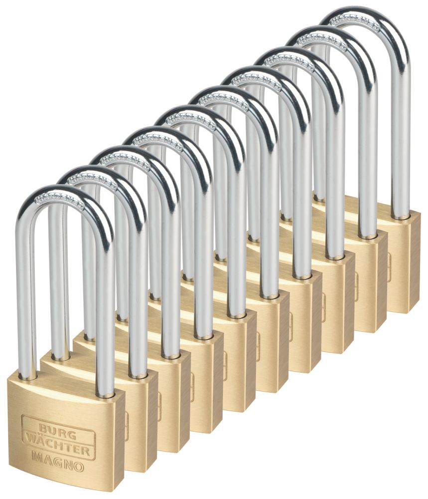 Image of Burg-Wachter Brass Keyed Alike Long Shackle Padlocks 40mm 10 Pack 
