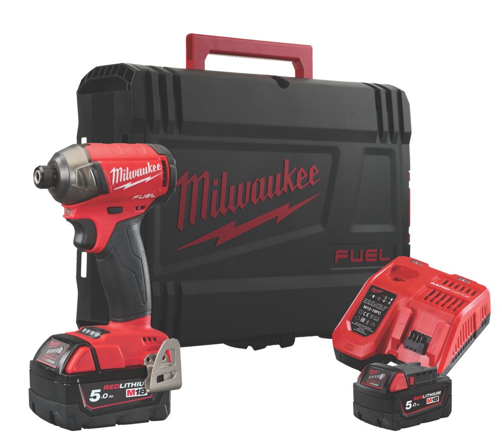 Image of Milwaukee M18FQID-502X 18V 2 x 5.0Ah Li-Ion RedLithium Brushless Cordless Impact Driver 