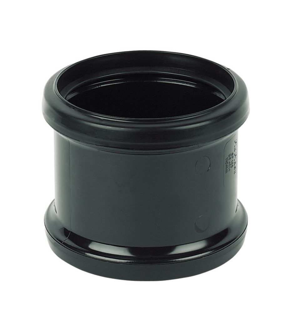 Image of FloPlast Push-Fit Double Socket Pipe Coupler Black 110mm 