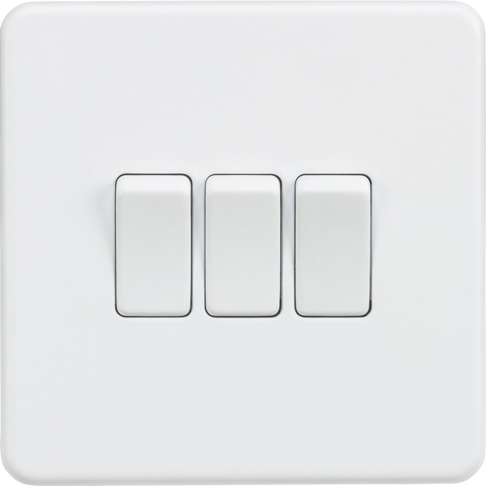 Image of Knightsbridge 10AX 3-Gang 2-Way Light Switch Matt White 