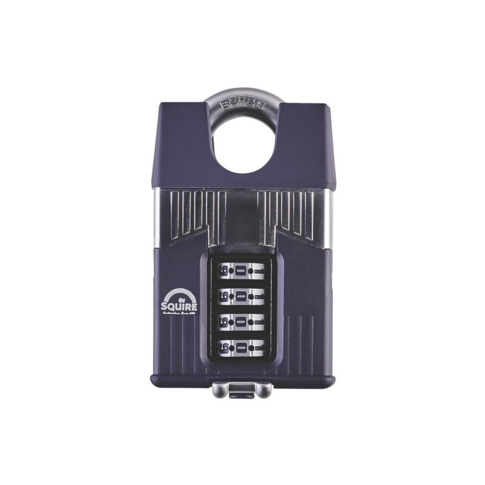 Image of Squire Warrior Hardened Steel Weatherproof Closed Shackle Combination Heavy Duty Padlock Blue / Chrome 55mm 