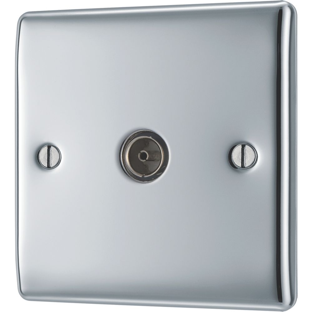Image of British General Nexus Metal 1-Gang Coaxial TV Socket Polished Chrome 
