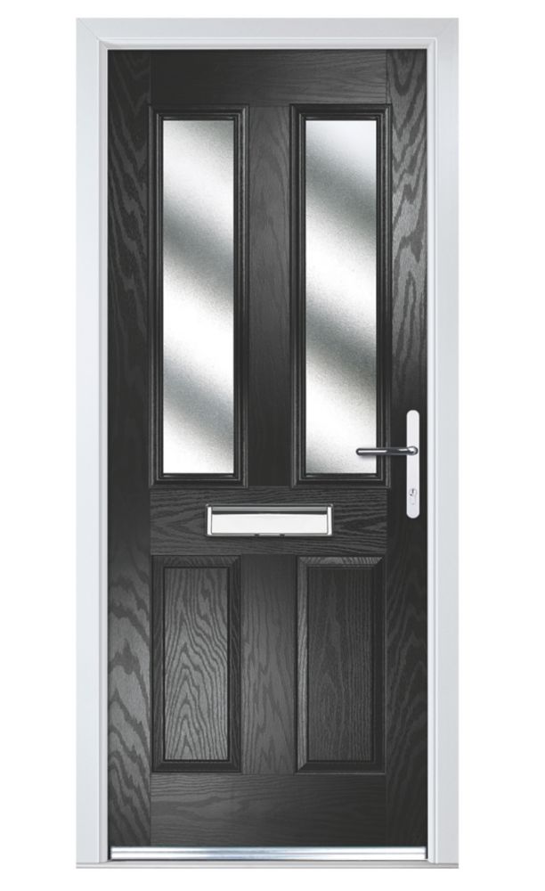 Image of Crystal 2-Panel 2-Light Left or Right-Handed Black Composite Front Door 2055mm x 920mm 