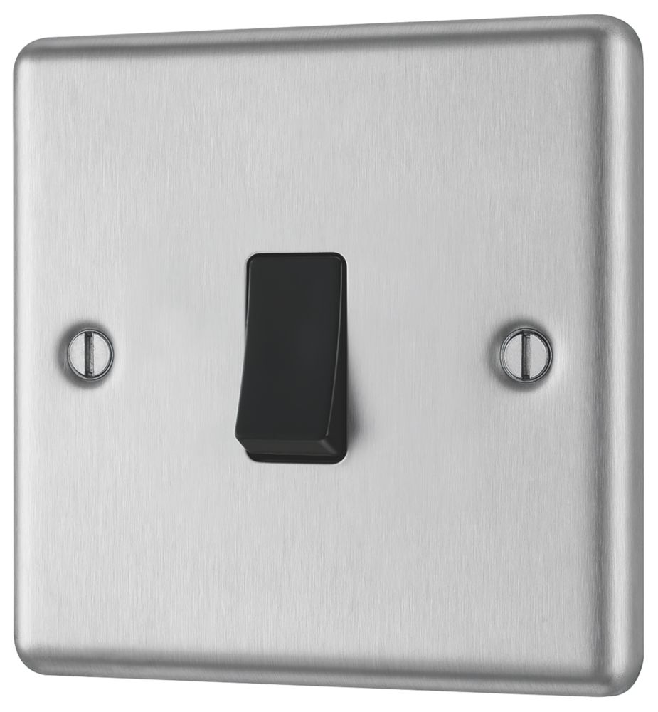 Image of LAP 10AX 1-Gang 2-Way Light Switch Brushed Stainless Steel with Black Inserts 