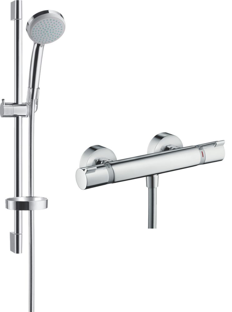Image of Hansgrohe Croma 100 HP Rear-Fed Exposed Chrome Thermostatic Mixer Shower 