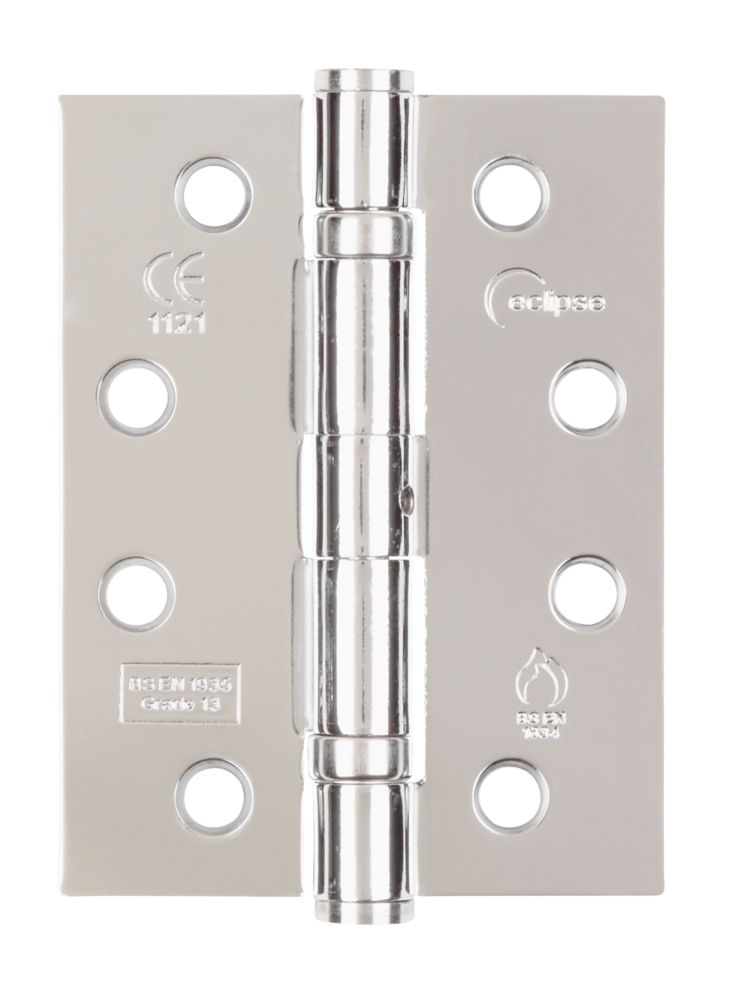 Image of Eclipse Polished Chrome Grade 13 Fire Rated Ball Bearing Hinges 102mm x 76mm 2 Pack 