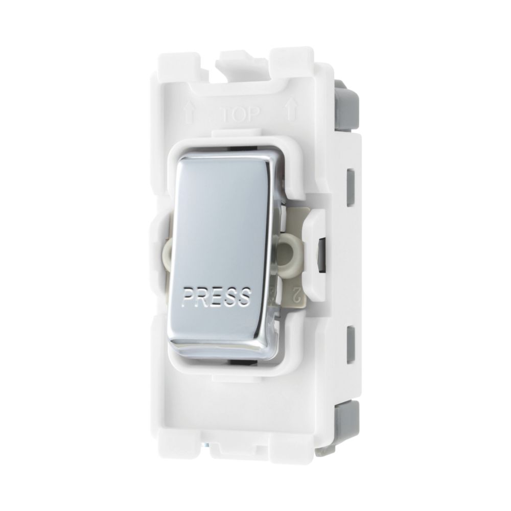 Image of British General Nexus Grid 20A 2-Way Grid Retractive Switch Module 'Press' Polished Chrome 