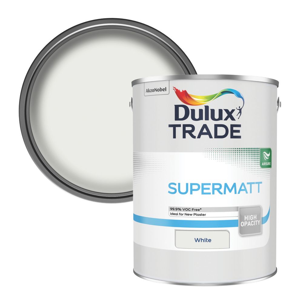 Image of Dulux Trade Matt White Emulsion Paint 5Ltr 