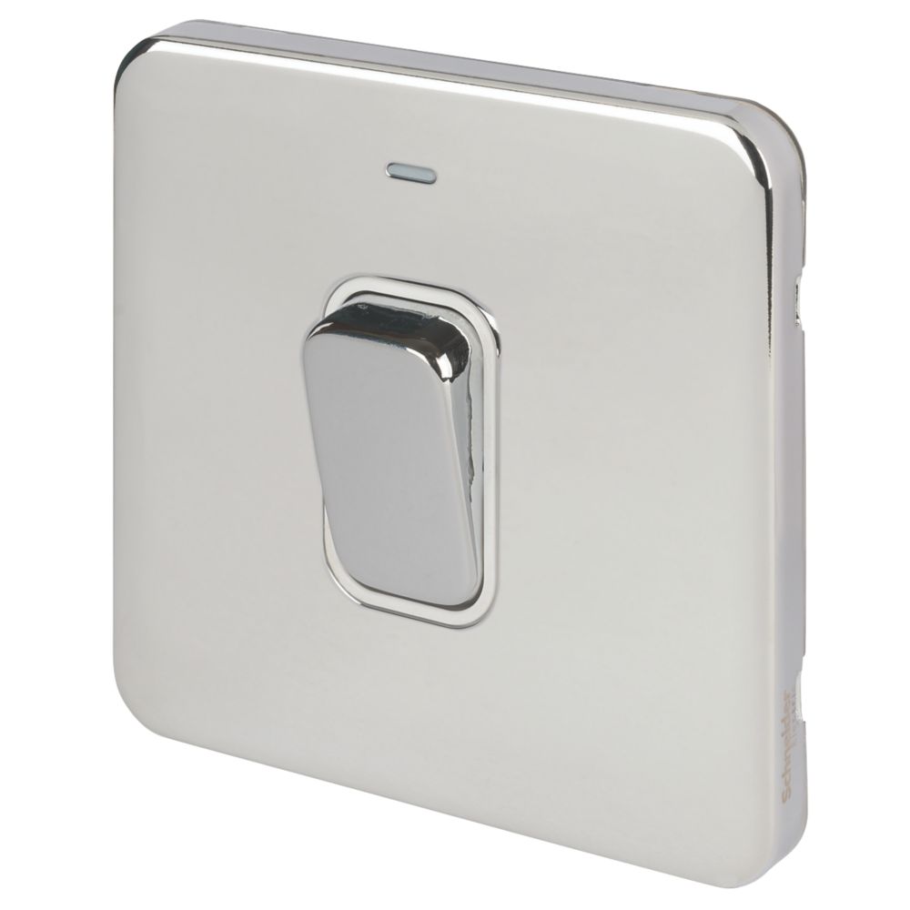 Image of Schneider Electric Lisse Deco 50A 1-Gang DP Cooker Switch Polished Chrome with LED with White Inserts 
