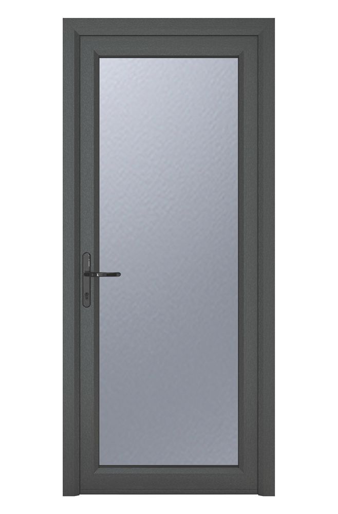 Image of Crystal Fully Glazed 1-Obscure Light Right-Hand Opening Anthracite Grey uPVC Back Door 2090mm x 840mm 