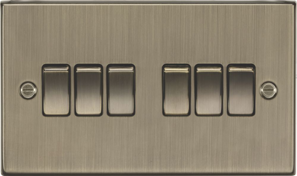 Image of Knightsbridge 10AX 6-Gang 2-Way Light Switch Antique Brass 